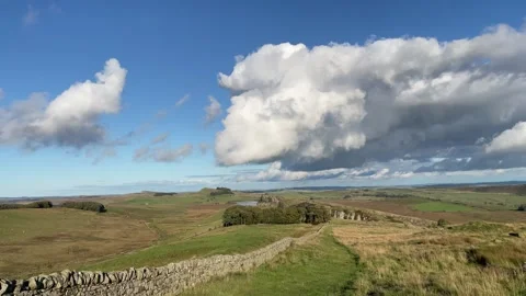 Hadrian's Wall or Roman Wall near Steel Rig, Northumberland, England, UK Stock-Footage 285179176
