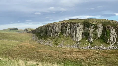 Hadrian's Wall or Roman Wall near Steel Rig, Northumberland, England, UK Stock-Footage 285180424