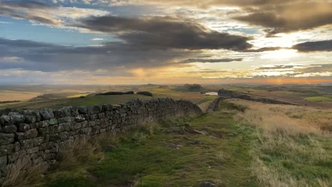 Hadrian's Wall or Roman Wall near Steel Rig, Northumberland, England, UK Video stock 285180749
