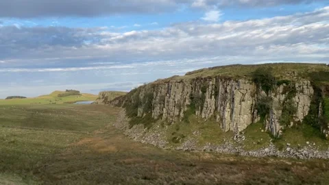 Hadrian's Wall or Roman Wall near Steel Rig, Northumberland, England, UK Stock-Footage 285181365