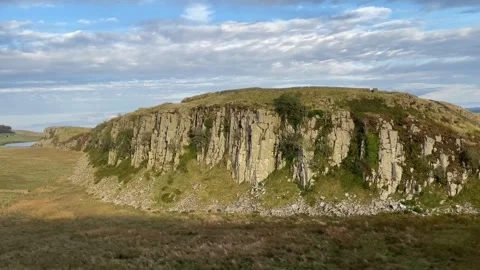 Hadrian's Wall or Roman Wall near Steel Rig, Northumberland, England, UK Video stock 285181479