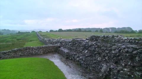 Hadrian's Wall in the rainfall, handheld Stock Footage 39993755