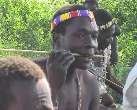 Hadzabe men making arrows in Tanzania Stock Footage