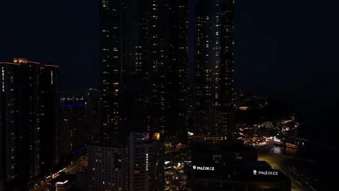 Haeundae LCT the Sharp landmark tower, residential skyscrapers, night in South Stock Footage 340022590