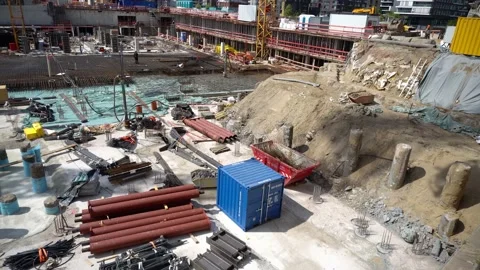 Hafencity Construction Site in Hamburg - camera ride Stock Footage 130211802
