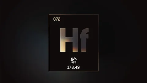 Hafnium as Element 72 of the Periodic Table 3D illustration on grey background Vídeo Stock 126454818