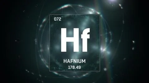 Hafnium as Element 72 of the Periodic Table 3D illustration on green background Stock Illustration