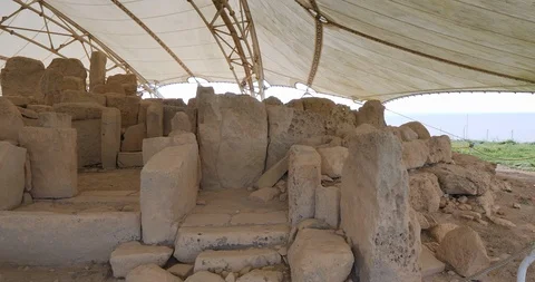 Hagar Qim, megalithic temple complex on Mediterranean island of Malta Stock Footage 100130407
