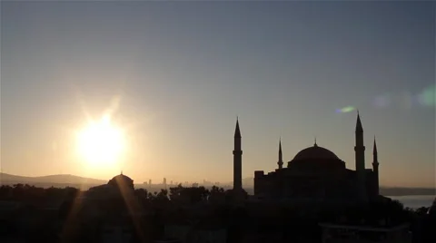 HAGHIA SOPHIA MOSQUE AYA SOFYA &amp; SUNRISE, SULTANAHMET, ISTANBUL, TURKEY Stock Footage 46508645