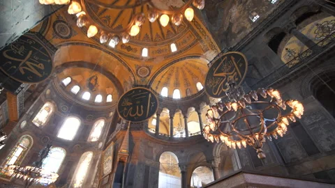 Hagia Sofia, Ayasofya interior in Istanbul, Turkey, Byzantine architecture, city Video stock 142580947