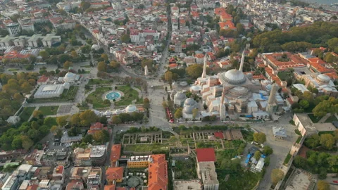 Hagia Sofia Grand Mosque Epic Overhead Drone Shot With Tourists And Ruins Video stock 337629385
