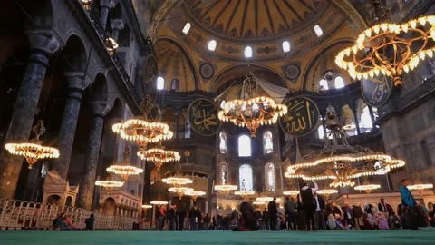 Hagia Sofia interior details, Istanbul Turkey. People visiting Hagia Sofia museu Video stock 238994836