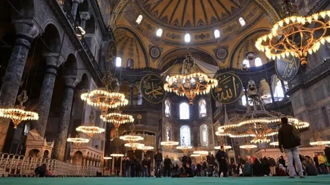Hagia Sofia interior details, Istanbul Turkey. People visiting Hagia Sofia museu Video stock 238994855