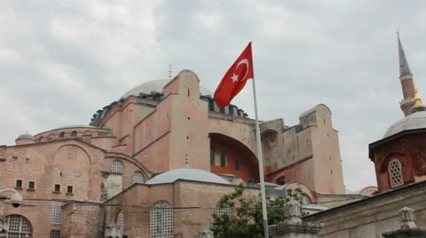 Hagia Sofia with Turkish Flag Stock Footage 57756121