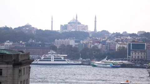 Hagia Sofia view from old part of the town, Istanbul Video stock 98468737