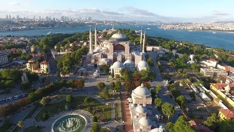 Hagia Sophia and Bosphorus city istanbul Aerial Footage Stock Footage