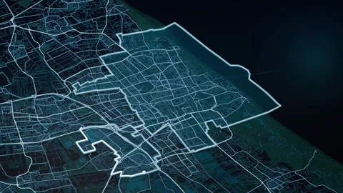 The Hague Netherlands Glowing Digital Map Animation 4K Stock Footage 336719280