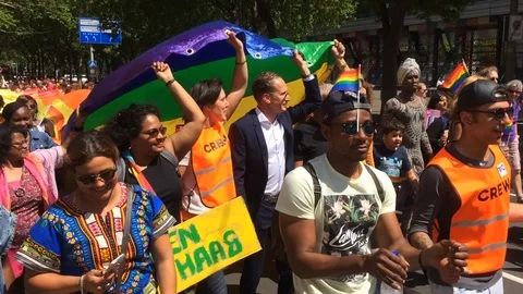 The Hague pride march with flag 動画素材 103091480