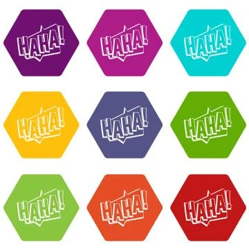 HAHA, comic text sound effect icon set color hexahedron Stock Illustration