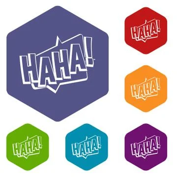 HAHA, comic text sound effect icons set hexagon Stock Illustration