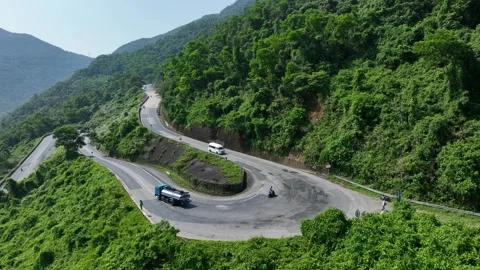 Hai Van Pass in Quang Nam province, Vietnam, is a winding mountain road Stock Footage 242776576