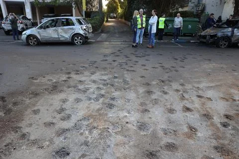 Haifa synagogue building damaged after rocket barrage fired from Lebanon, Israel Fotos de archivo