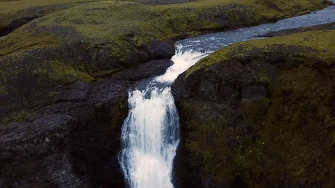 Haifoss Fall - The 2nd Highest Waterfall in Iceland Stock Footage