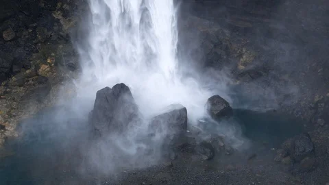 Haifoss Waterfall in Iceland Icealndic Highlands in Spring Stock Footage