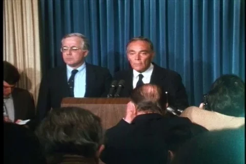 Haig remarks to press after the attempted assassination on Pres.Ronald- 1981 Stock-Footage 89663590
