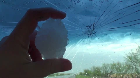 Hail Cracked Windshield Stock Footage 54756780