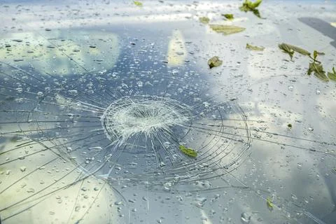 Hail Damaged Car Windshield Stock Photos