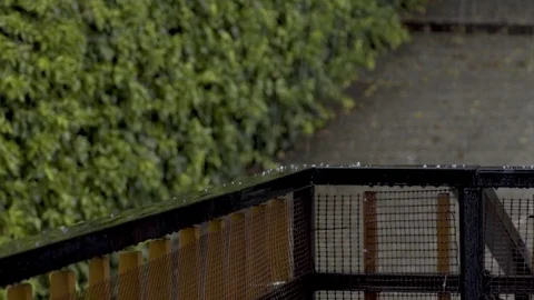 Hail Hitting a Railing Stock Footage 83159906