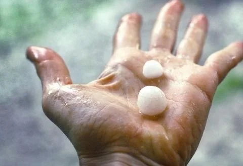 Hail lay on the human palm Stock Photos
