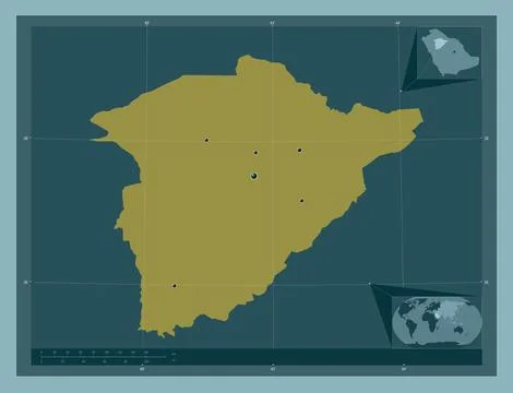 Ha'il, Saudi Arabia. Solid color shape. Locations of major cities of the regi 스톡 일러스트