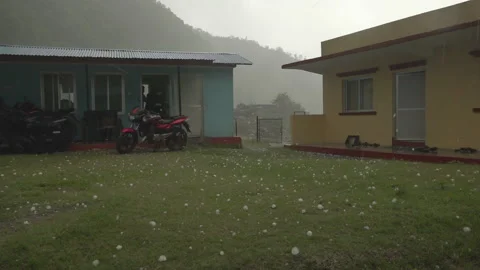 Hail storm in back yard, Lamjung, Nepal Video stock 139689735
