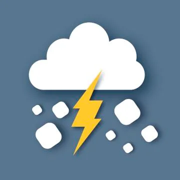 Hail storm. Rain Clouds and Lightening Bolt. Paper cut weather. Storm time. Stock Illustration