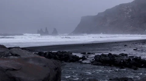 Hailing on a Black Sand Beach Stock Footage 47198601