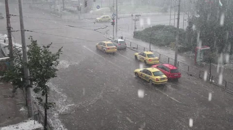 Hailstones downpour with massive rainfall Stock Footage 62551397