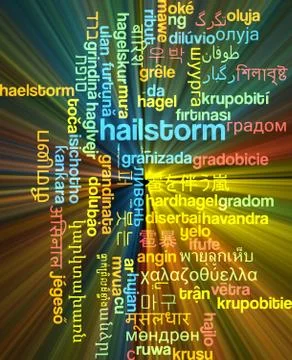 Hailstorm multilanguage wordcloud background concept glowing Stock Illustration