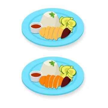 Hainanese chicken rice in flat style Stock Illustration