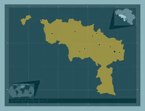 Hainaut, Belgium. Solid color shape. Locations of major cities of the region Stock Illustration