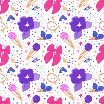 Hair accessories seamless pattern. Repeated female style elements, romantic 스톡 일러스트