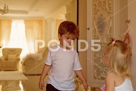 Hair and other stuff. Children development. Small children with stylish Stock Photos