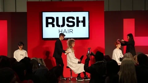 Hair & Beauty demo at Professional Beauty Show 2017, London, UK 2 Stock Footage