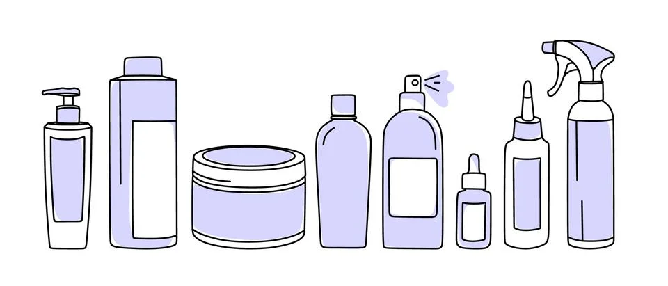 Hair care products. A set of cosmetics. In very peri color Vector illustration Stock Illustration