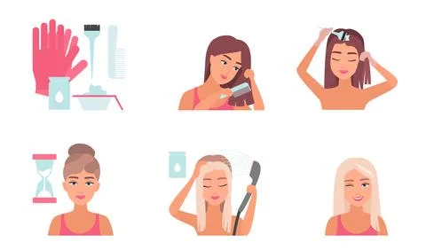 Hair Coloring Flat Concept Set Stock Illustration