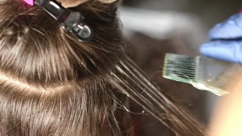 Hair Coloring Process in a Salon With Expert Technique and Careful Application Stock Footage 320223368