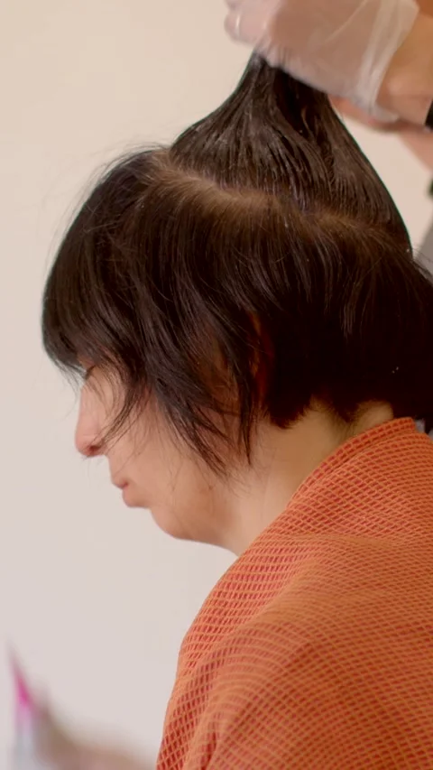 The Hair Coloring Process Steps for Application on Short Hair Styles Stock Footage 311118755