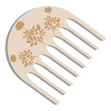 A hair comb with sparse, thick, rounded teeth. Engraved with rose flowers. W Stockillustratie