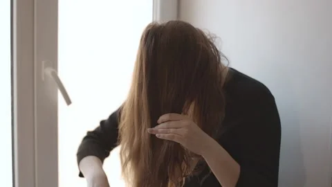 Hair combing problems, women's problems, hair loss, depression High quality Stock Footage 156821722